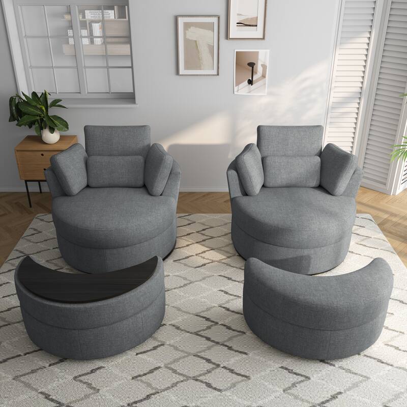 Upholstered Swivel Accent Barrel Chair And Storage Ottoman Sets