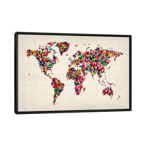 iCanvas "Butterflies World Map II" by Michael Tompsett Framed