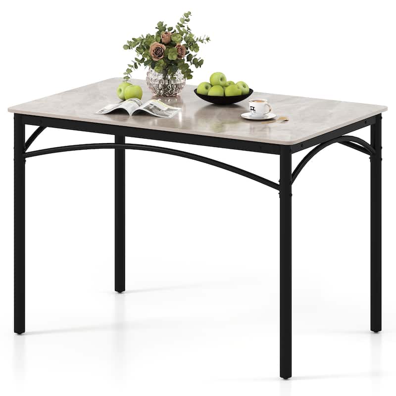 Grey and Black Metal Sintered Stone Dining Table with Adjustable Foot Pads - 43" x 28" x 30" - Grey-Black