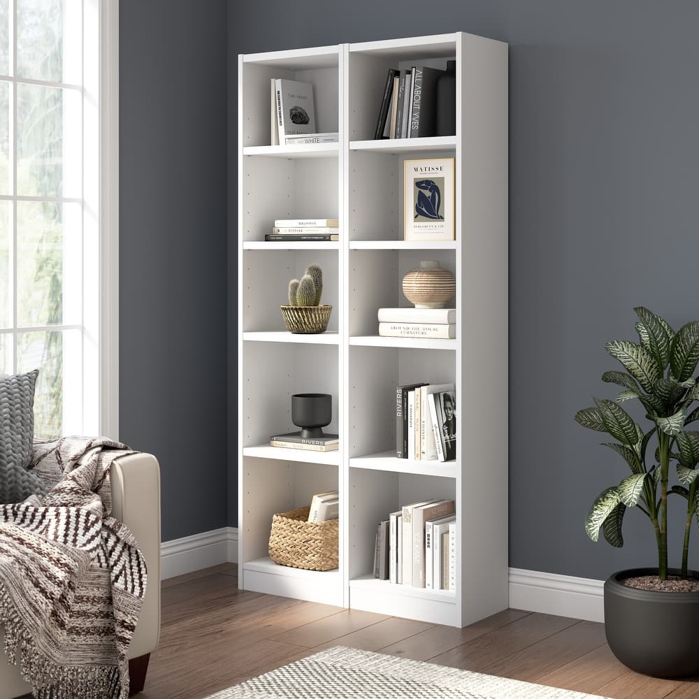 Bush Furniture Universal 17W Narrow 5 Shelf Bookcase - Set of 2