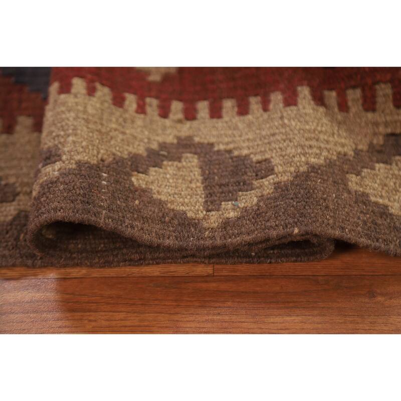 Geometric Kilim Area Rug Hand-woven Reversible Wool Carpet - 5'0" x 8'4"