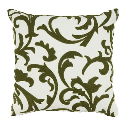 Pollice Verde Collection Crewel Work Design Cotton Throw Pillow