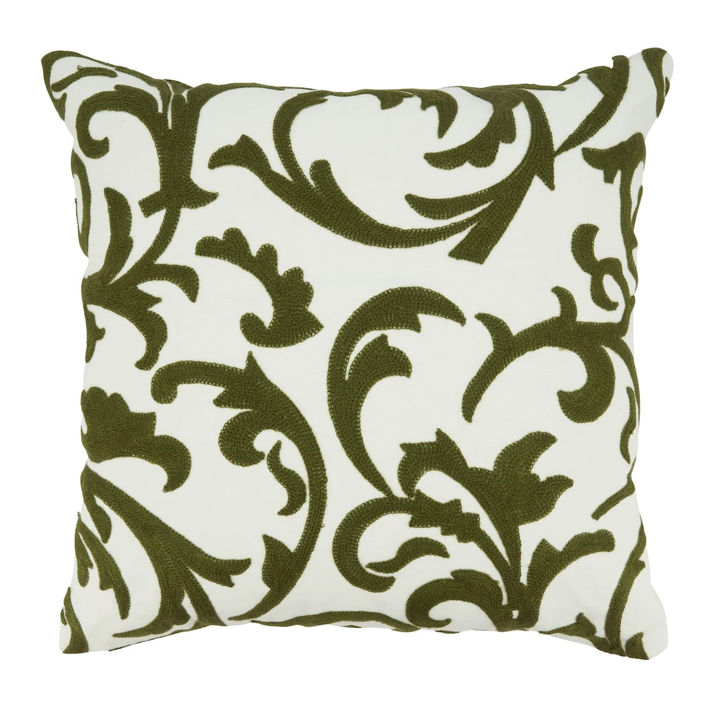Pollice Verde Collection Crewel Work Design Cotton Throw Pillow