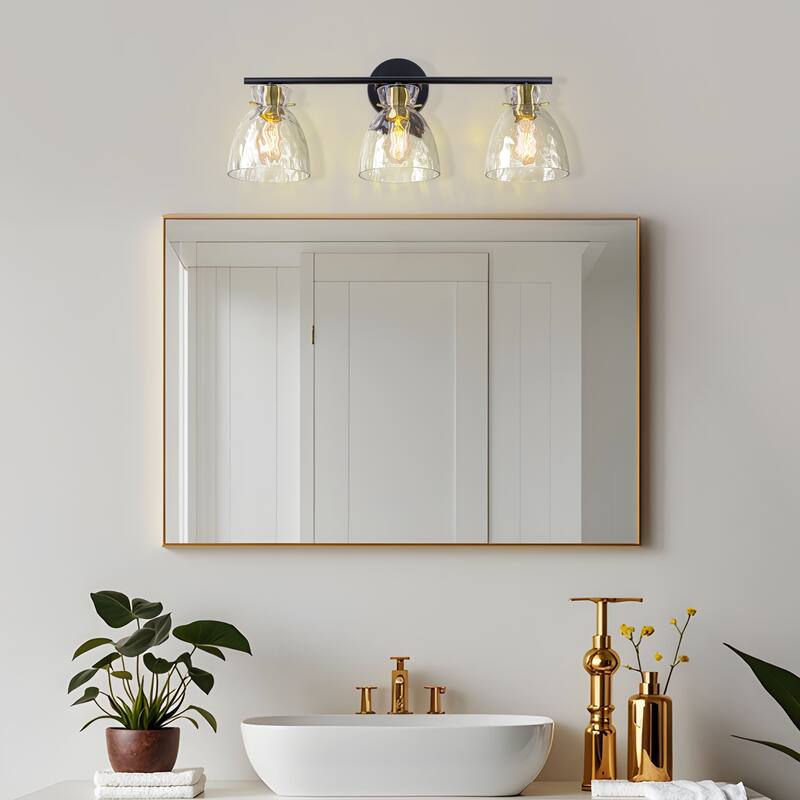 Starsky 3-Lights Modern Dimmable Hammered Glass Bathroom Vanity Light