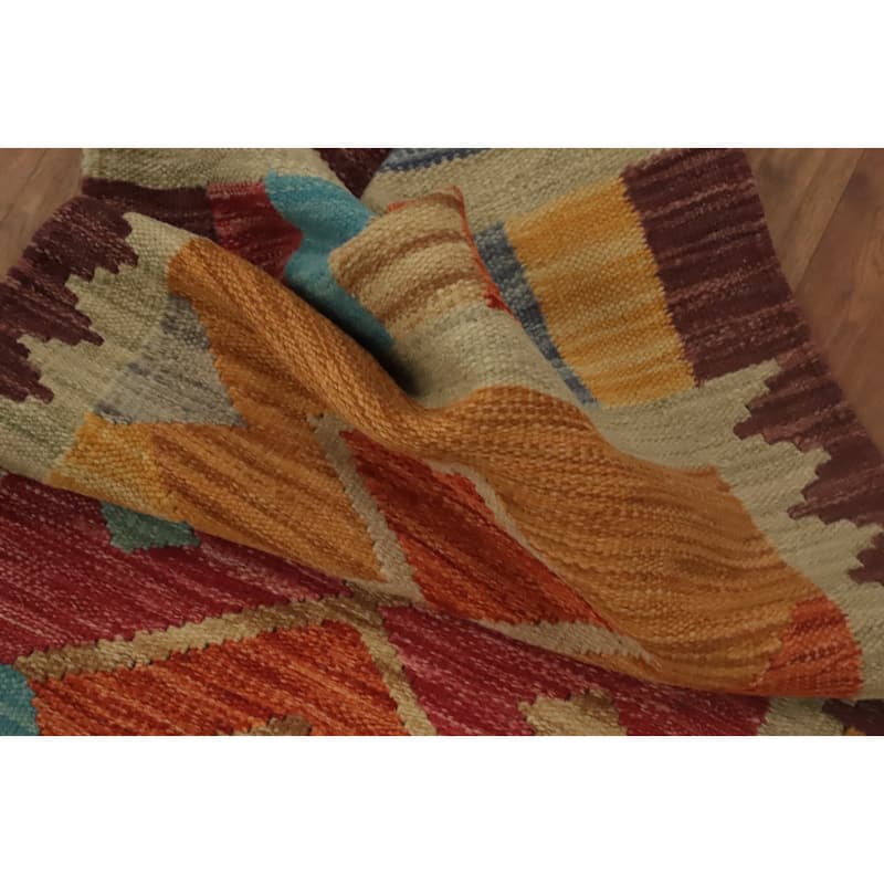 Hand Woven Oriental 100% Wool Carpet Southwestern Tribal Multi-Colored Kilim Runner Rug - 8' 2'' X 2' 0''