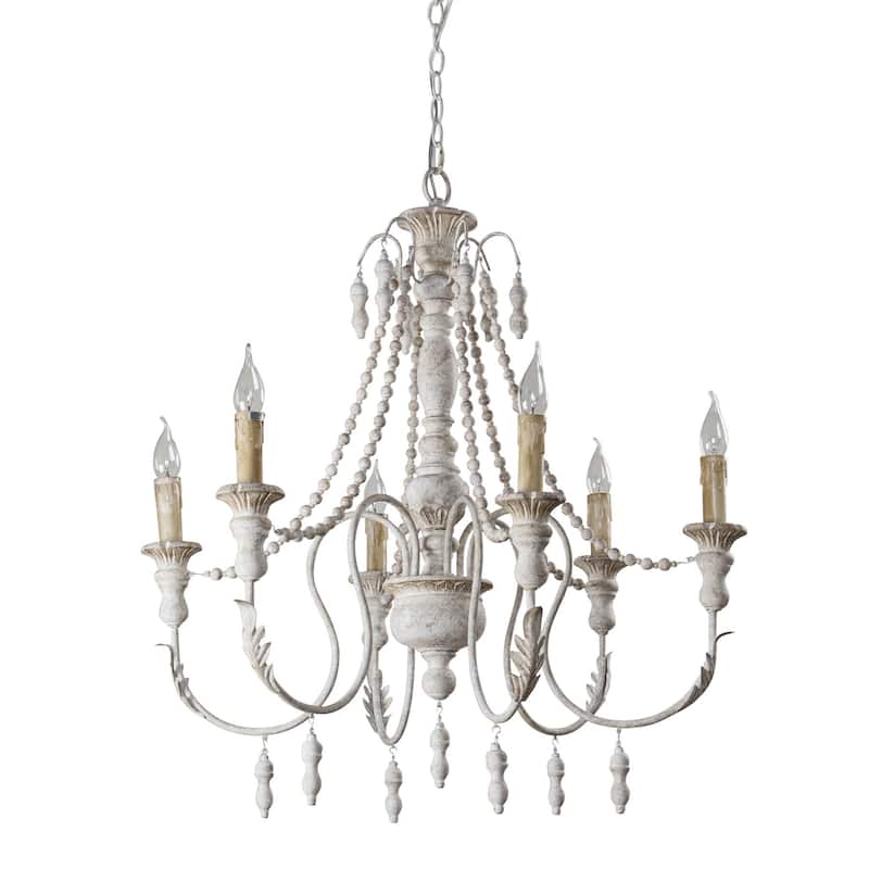 Farmhouse Chic Wood Beaded 6-Light Chandelier Light Fixture