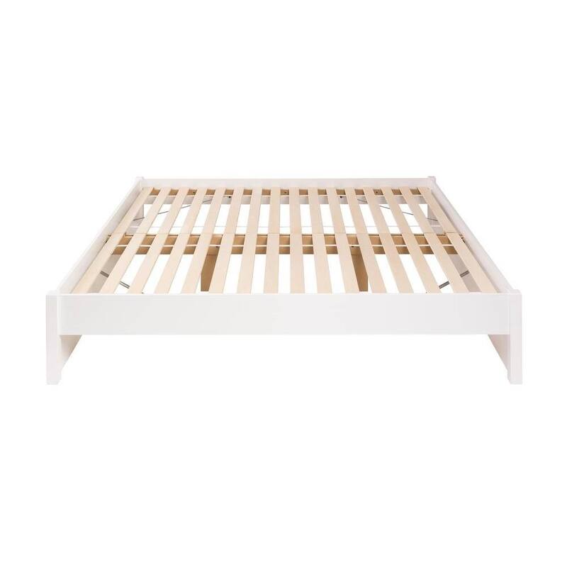King Size White Wooden Platform Bed Frame Raised Slat System, No Box Spring Needed