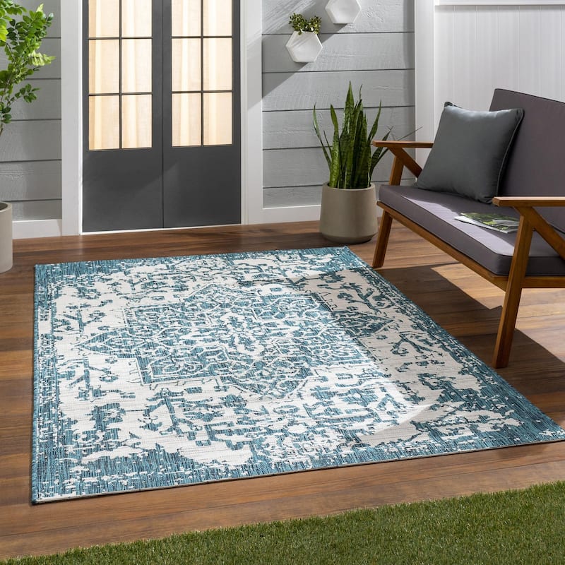 Livabliss Eagean Updated Traditional Medallion Indoor / OutdoorArea Rug