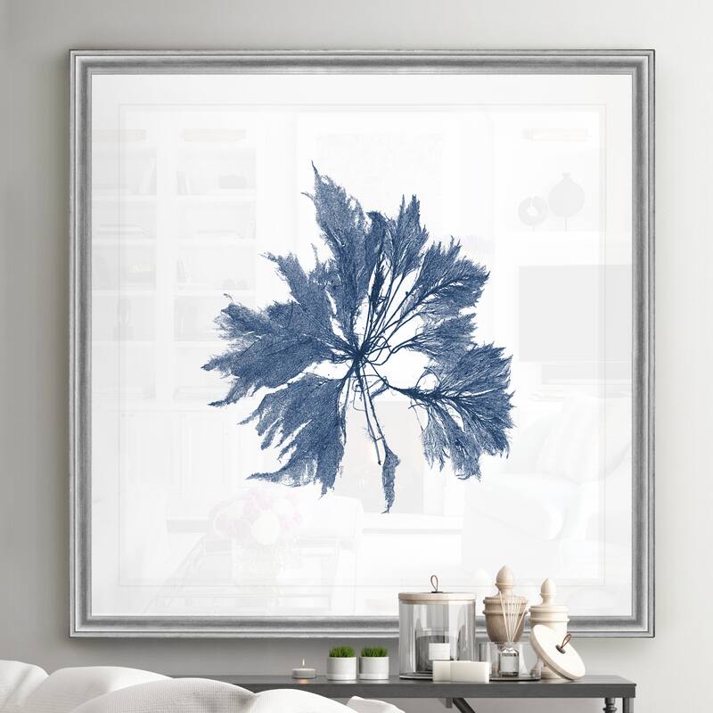 Navy Seaweed I -Black Framed Print