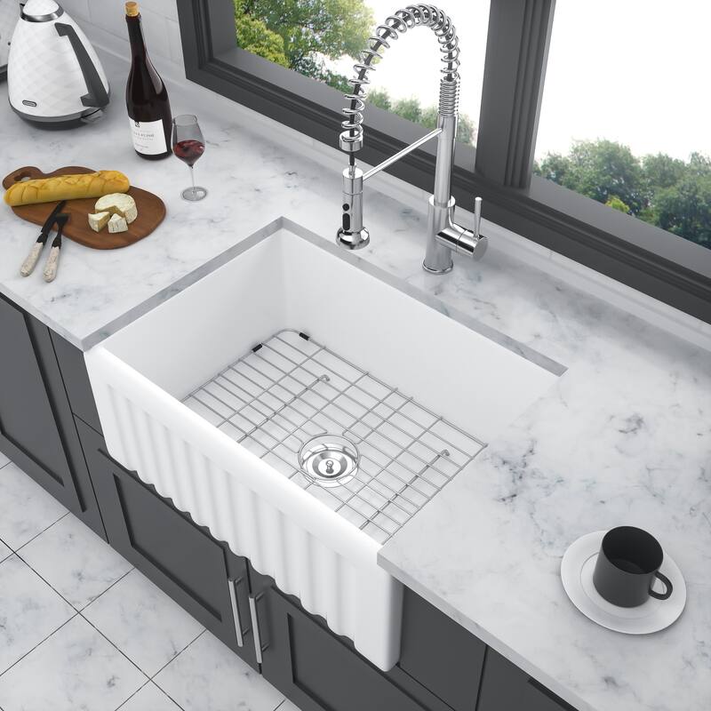 24 inch Kitchen Single Bowl Farmhouse Sink Rectangular Vessel Sink - White
