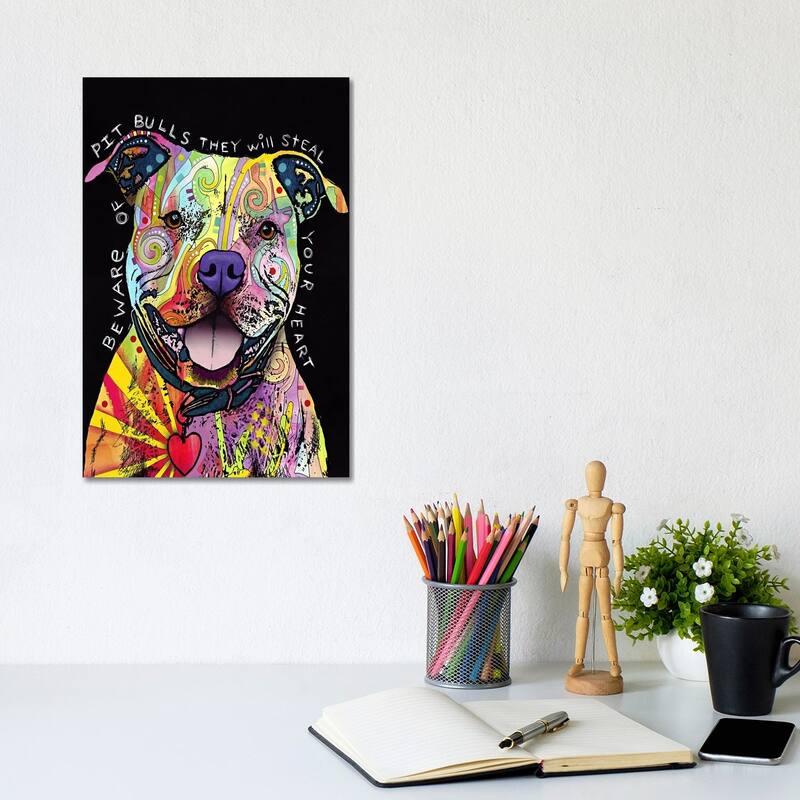 iCanvas "Beware of Pit Bulls" by Dean Russo Canvas Print - 12x8x0.75