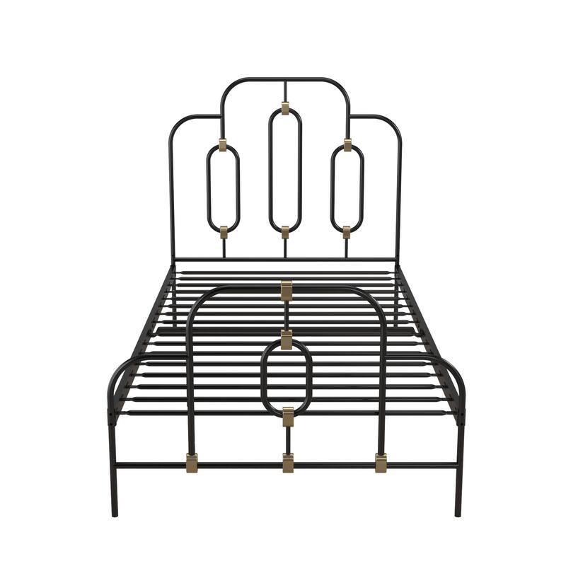 Vintage Metal Bed with Adjustable Height and Gold Detailing