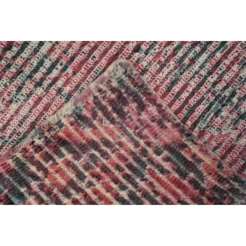 Hand Knotted Oriental Viscose Silk Carpet Modern Pictorial Pink Abstract Area Rug - 7' 7'' X 5' 6''
