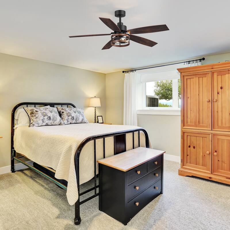 52-inch Farmhouse Ceiling Fan with Light and Remote-5 Reversible Blades