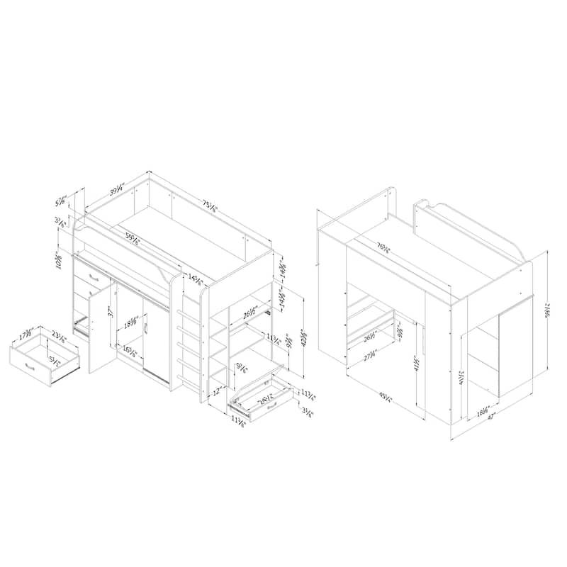 South Shore Asten Loft Bed with Desk