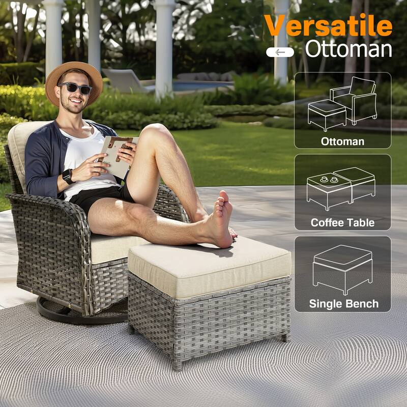 OVIOS 7-piece Patio Wicker Swivel Rocking Chair Set With Fire Pit
