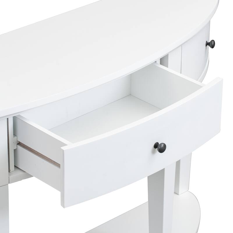 Modern Curved Console Table,Solid Wood Sofa Table with 3 Drawers and 1 Shelf, End Table for Hallway, Entryway, Living Room