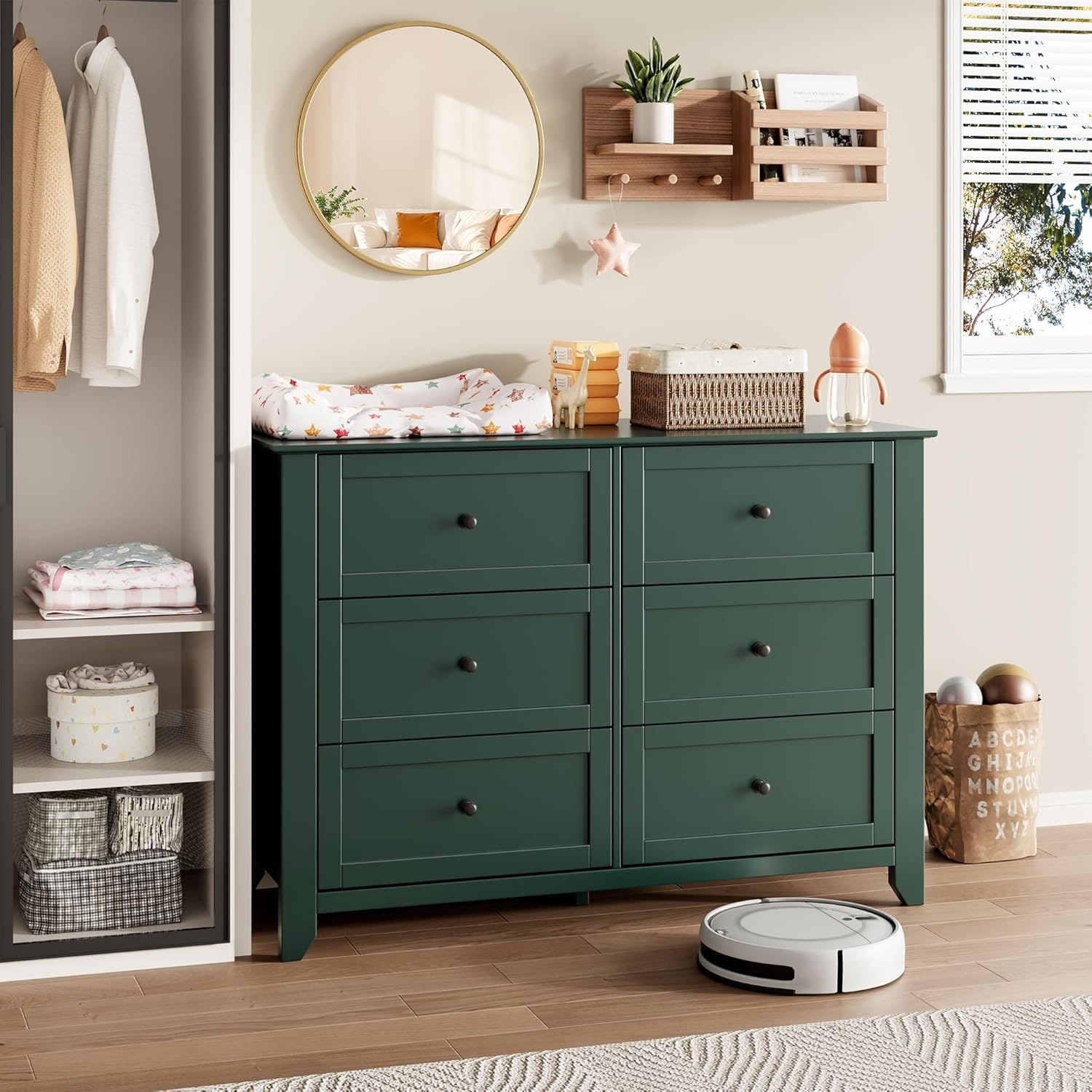 Green 6 Drawer Dresser for Bedroom, Wide Wooden Chest with Deep Drawers,Modern Storage Organizer for Hallway, Entryway - On Sale - Bed Bath & Beyond - 43397005 Green 6 Drawer Dresser for Bedroom, Wide Wooden Chest with Deep Drawers,Modern Storage Organizer for Hallway, Entryway - On Sale - Bed Bath & Beyond - 43397005