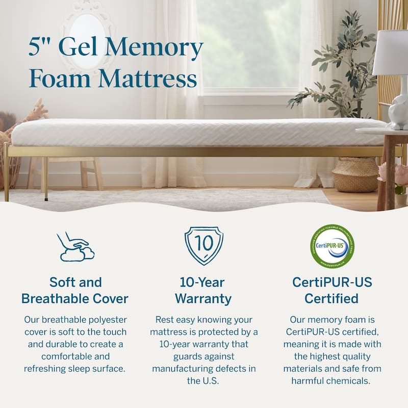 Lucid 5 inch Gel Memory Foam Mattress Firm Feel