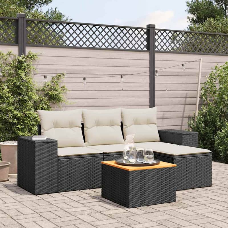 vidaXL Patio Sofa Set with Cushions Outdoor Furniture 5 Piece Poly Rattan - 21.7 x 24.4 x 27.2