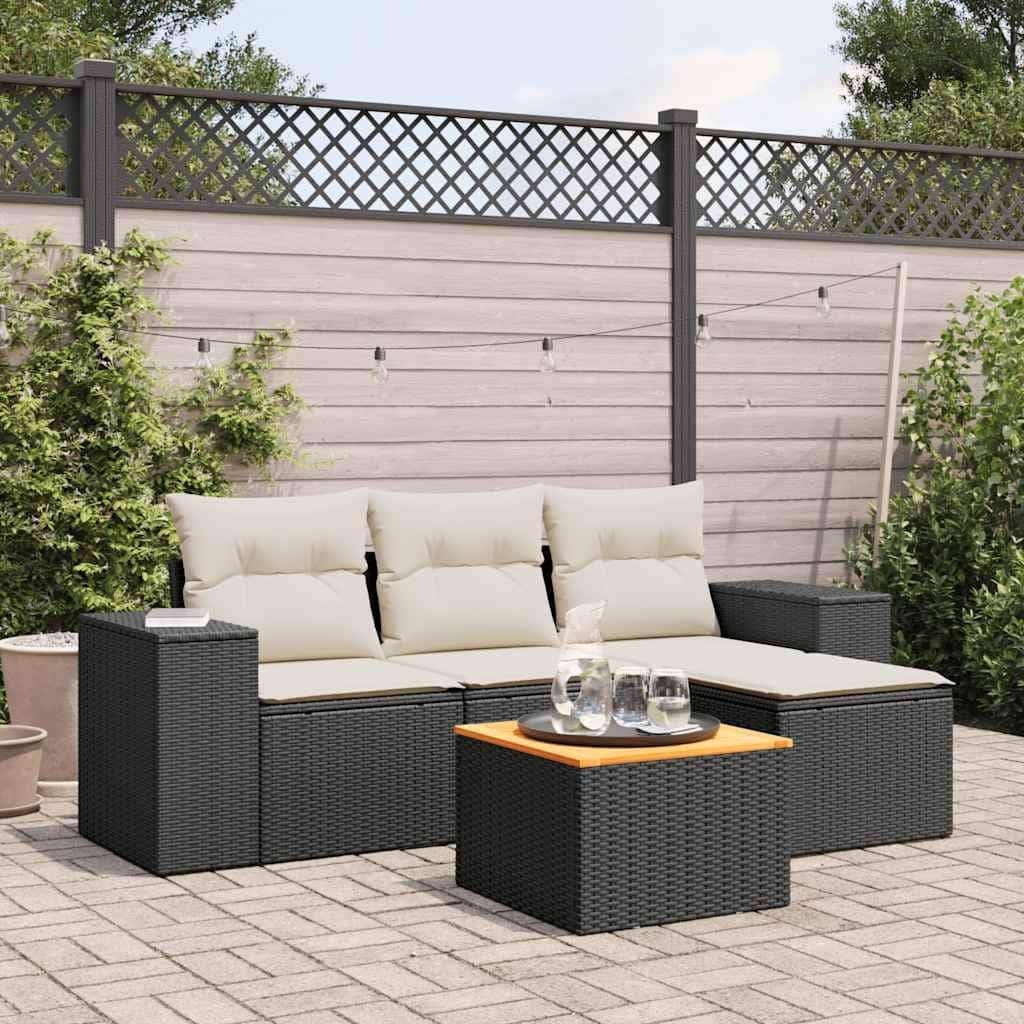 vidaXL Patio Sofa Set with Cushions Outdoor Furniture 5 Piece Poly Rattan - 21.7 x 24.4 x 27.2