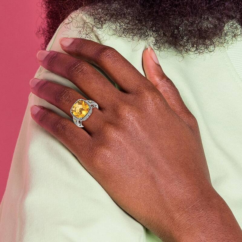 Curata 925 Sterling Silver Polished With 14k Citrine Ring