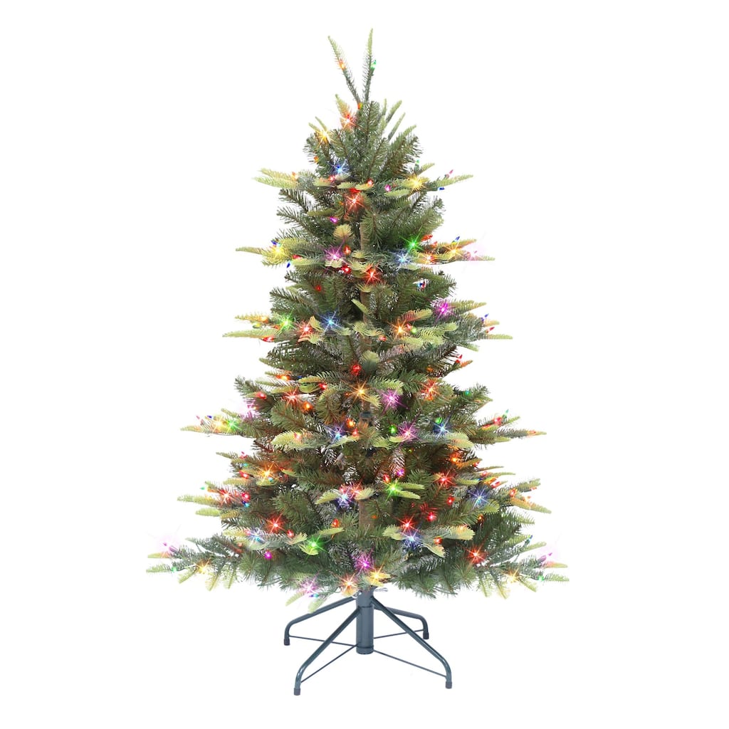 4.5' Aspen Fir Medium Artificial Christmas Tree, Multicolor Lights - 4.5 Foot