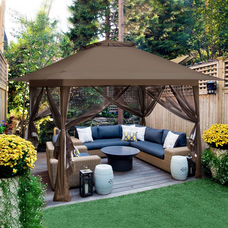 EAGLE PEAK 13x13 Pop Up Gazebo with Mosquito Netting, Easy Up Screened Canopy for Patio and Backyard, Easy Set-up Outdoor Gazebo