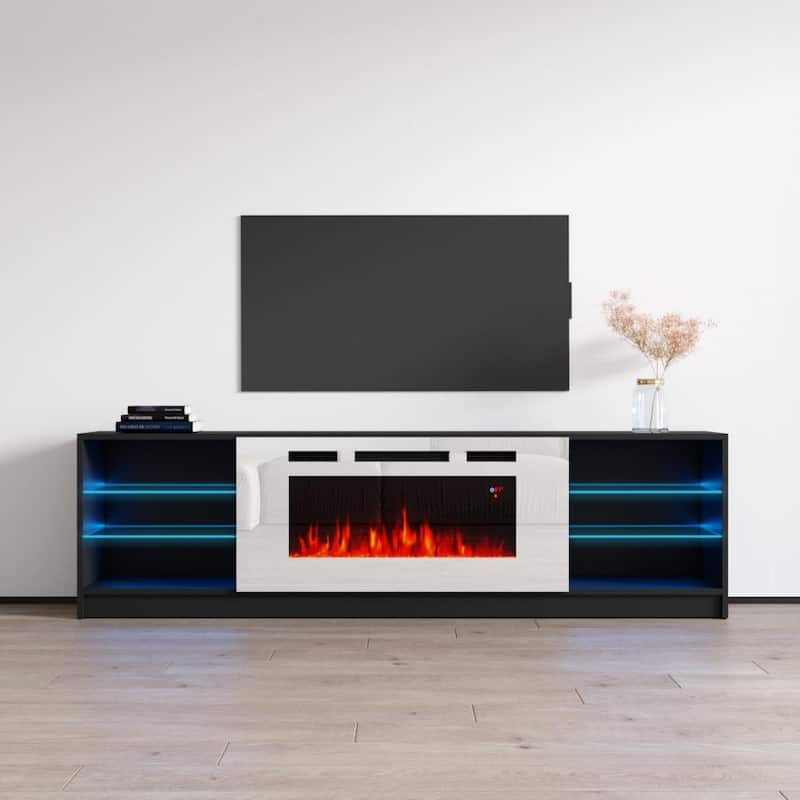 Boston WH01 79-inch Modern Electric Fireplace TV Stand - Black