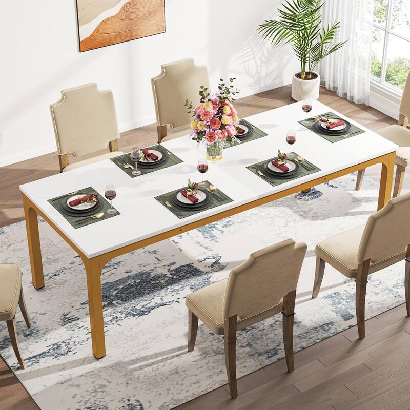 78.7" Rectangle Wood Dining Table, Long Kitchen Table for Living/Dining Room