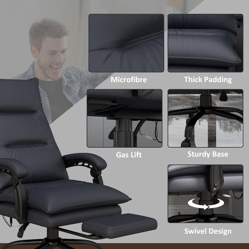 Microfiber Office Chair 6 Point Massage Recliner Chair Adjustable Desk Chair with Lumbar Heating and Extendable Footrest