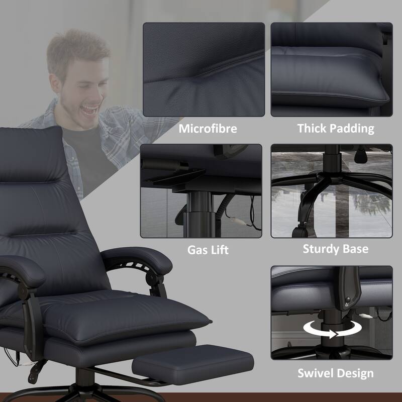 Microfiber Office Chair with Massage, Heat, Footrest, Gray