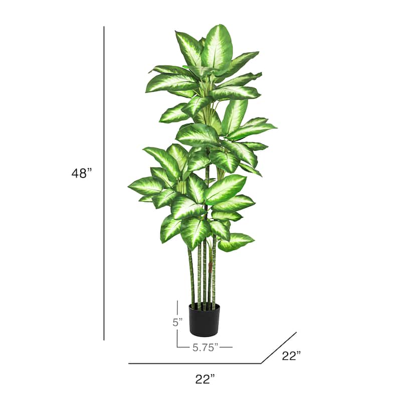 4ft Real Touch Green White Artificial Dieffenbachia Tree in Black Pot - 48" H x 22" W x 22" DP