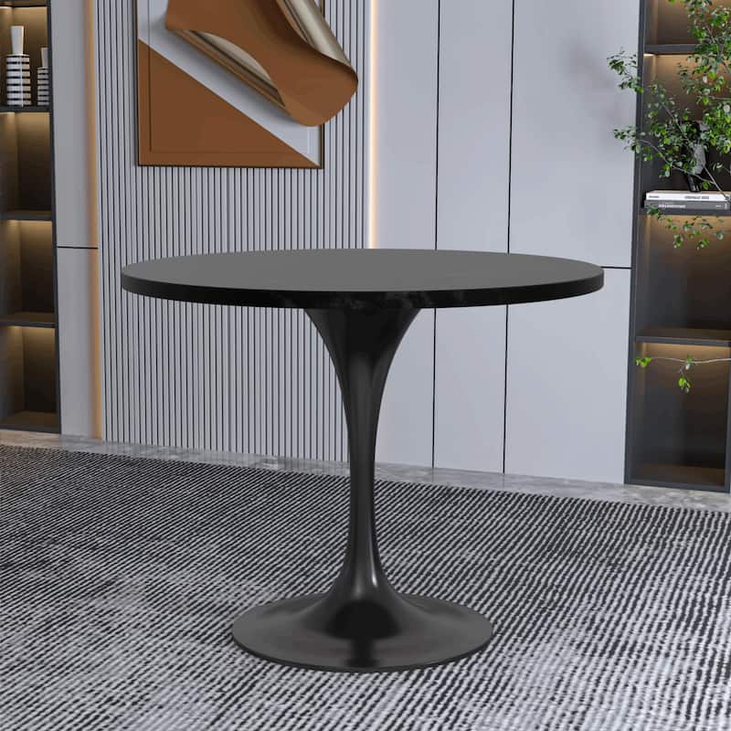 LeisureMod Verve 36" Round Dining Table with MDF Wood TableTop and Black Steel Base for Kitchen & Dining Room