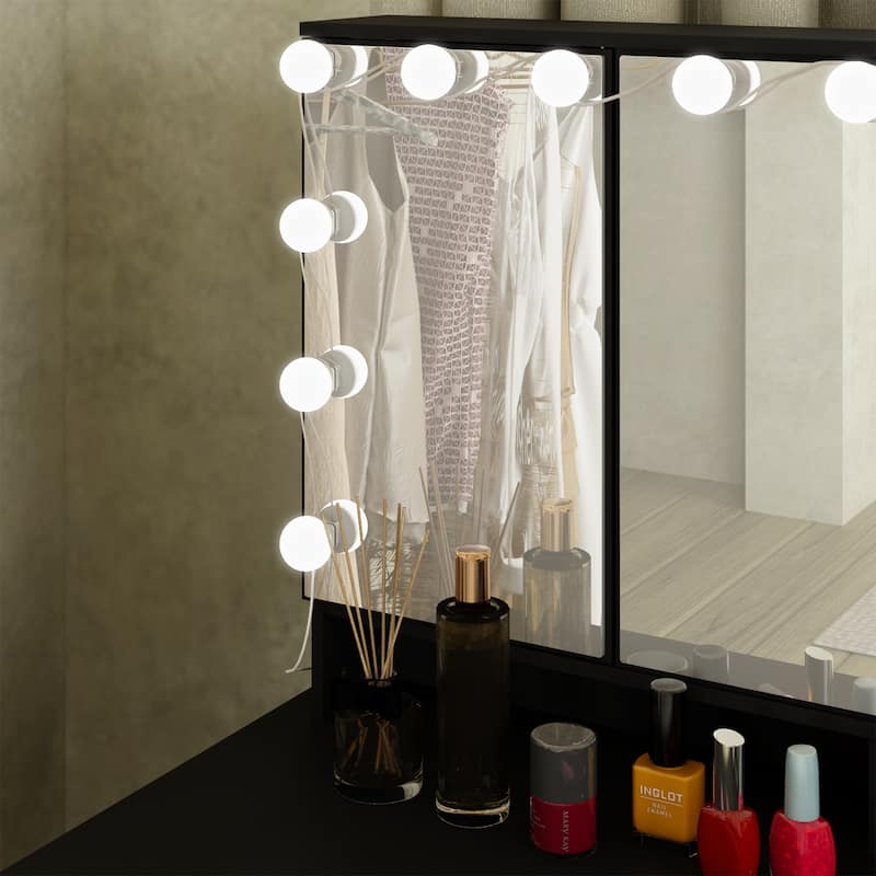 Luxurious LED Makeup Vanity with 9 Drawers Elegant Makeup Station