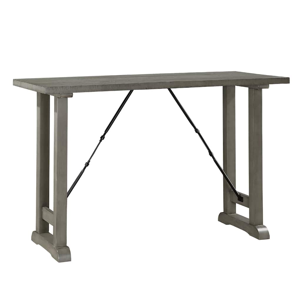 Anab Counter Height Table, Rectangular Gray Wood and Turnbuckle Base