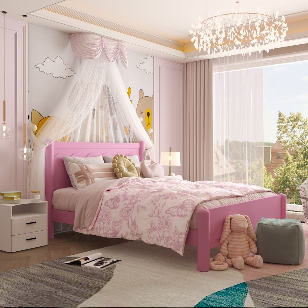 GDFStudio - Elara Wood Platform Bed Frame with Headboard and Wooden Slat Support