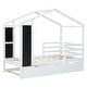 preview thumbnail 7 of 12, White Twin Size Solid Wood House Bed with Trundle, Fence and Writing Board for Kids, Boys and Girls, Bedroom