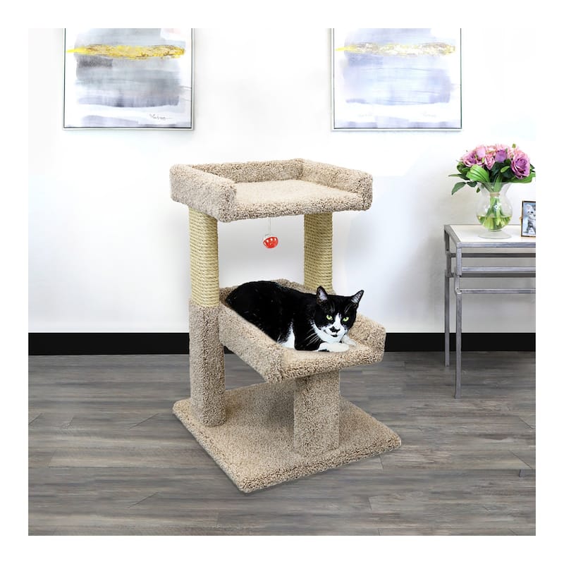 Large Cat Play Perch with Dual Levels, Sisal Scratching Posts and Play Toy for Active Indoor Cats