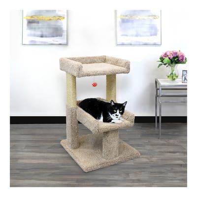 Large Cat Play Perch with Dual Levels, Sisal Scratching Posts and Play Toy for Active Indoor Cats