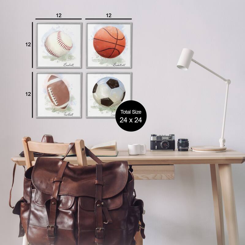 Stupell Soft Pastel Sports Balls Framed Giclee Art Design By Matthew Piotrowicz (Set of 4)