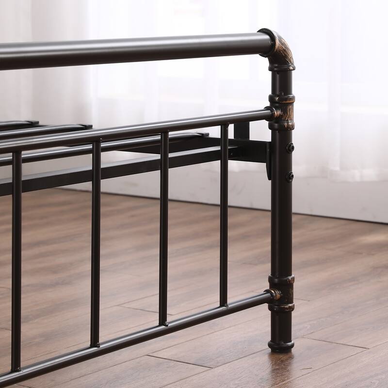 Single-Layer Bed Head and Soft Pull Buckle Bed End Standpipe Water Pipe Bed Black Gold-Painted Iron Bed