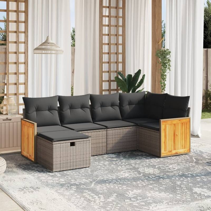 vidaXL Patio Sofa Set with Cushions Outdoor Conversation Furniture Poly Rattan - Gray without table - 24.4 x 24.4 x 27.2 in