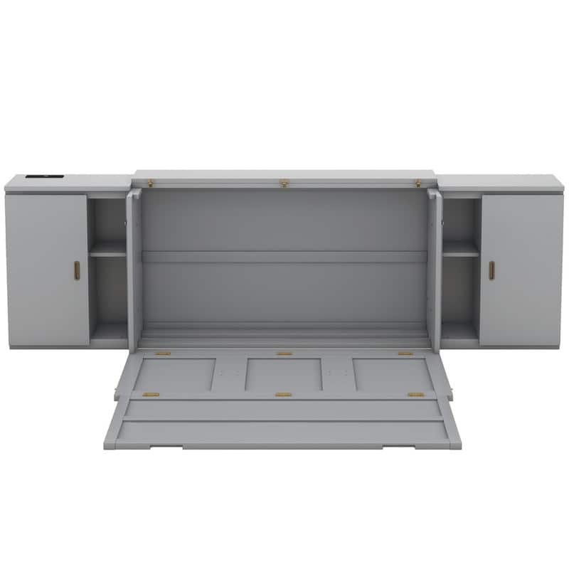 Full/Queen Size Murphy Bed with Shelves, Cabinets and USB Ports
