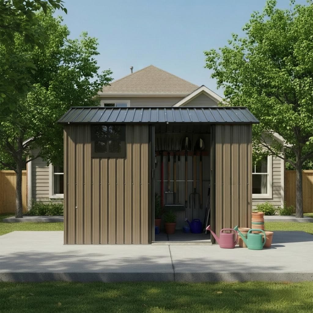 8*6 FT Galvanized Steel Outdoor Storage Shed with Sliding Door,Heavy Duty Metal Tool Shed with Window & Vents