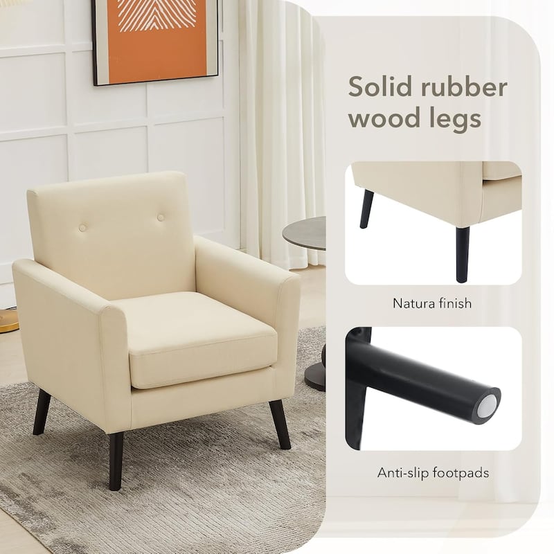 Mid-Century Accent Chairs, Modern Living Room Chairs with Linen Fabric(Set of 2)