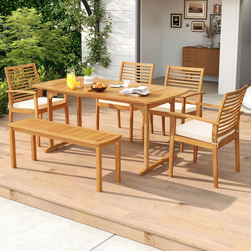 63 Inch Acacia Wood Patio Outdoor Dining Table with Slatted Top Perfect for 6 Seats - 63" x 32" x 30"