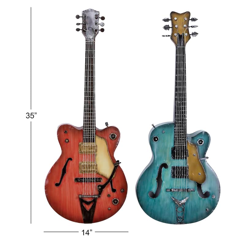Multi Colored Metal Guitar Home Wall Decor (Set of 2)