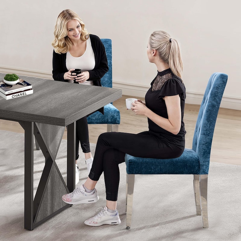 Set of 2 Modern Dining Chairs with Plush Velvet Upholstery, Sturdy Stainless Steel Legs & S-Shaped Springs - Ergonomic Support