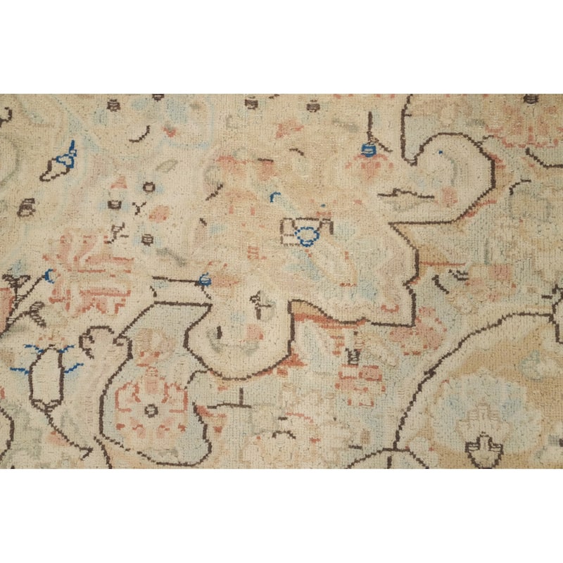Hand Knotted Oriental 100% Wool Carpet Traditional Floral Beige & Ivories Kerman Area Rug - 13' 9'' X 9' 7''